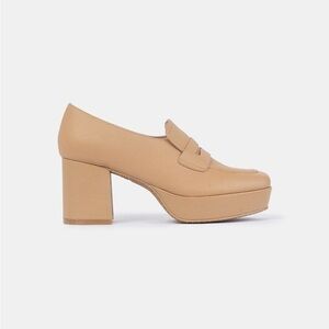 WYDR Liza Platform Leather Loafers Heeled Shoes Light Toast NIB Size 10‎